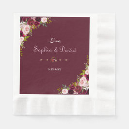 Guardanapo De Papel Casamento Floral Elegante Burgundy Marsala