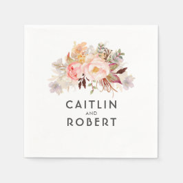 Guardanapo De Papel Casamento Floral Elegante Cor-De-Rosa Esbranquiçad