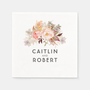 Guardanapo De Papel Casamento Floral Elegante Cor-De-Rosa Esbranquiçad