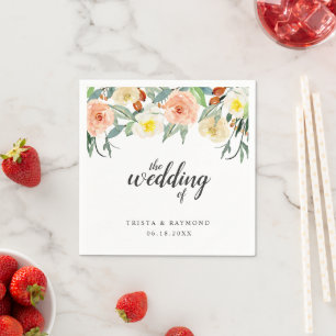 Guardanapo De Papel Casamento Floral Elegante de Pêssego