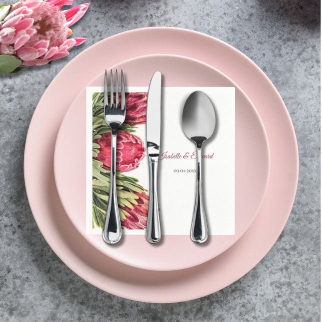 Guardanapo De Papel Casamento Floral Elegante De Proteas Tropicais Ros (Criador carregado)