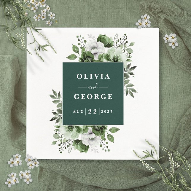 Guardanapo De Papel Casamento Floral Elegante Elegante Emerald Verde N (Emerald Green Elegant Floral Wedding Napkin)