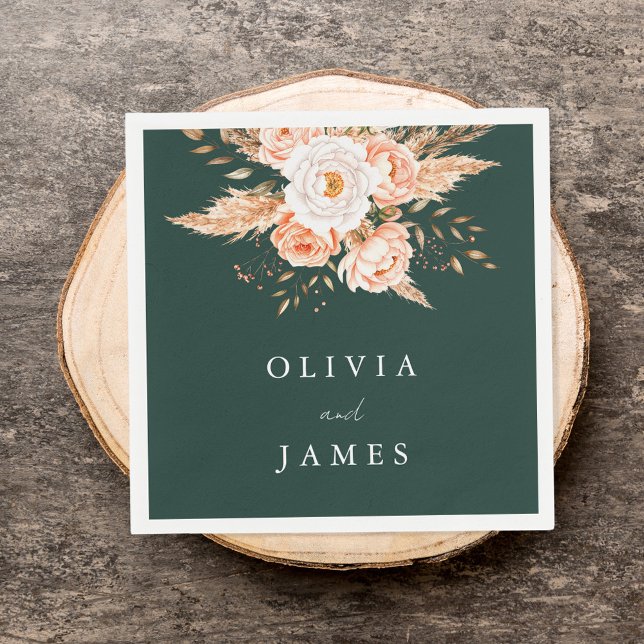Guardanapo De Papel Casamento Floral Elegante Emerald Green Boho Chic (Criador carregado)