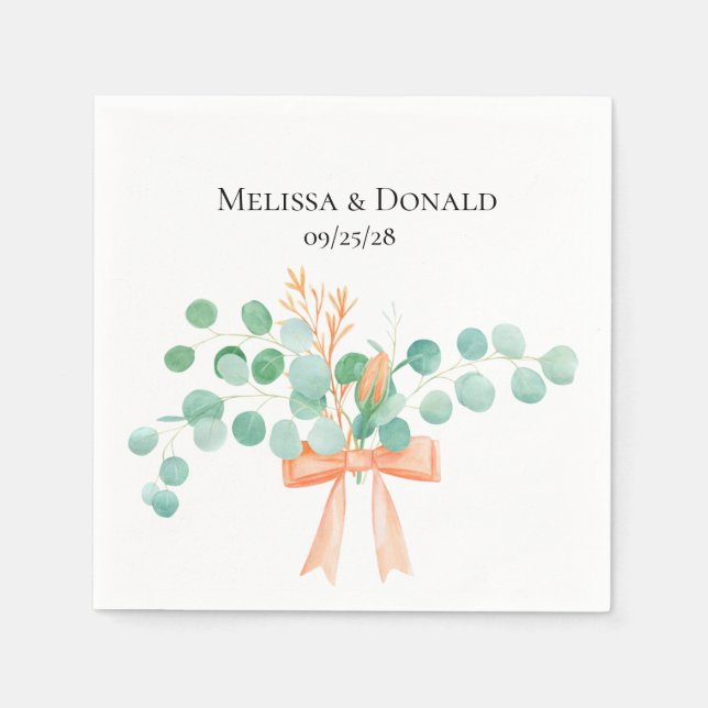 Guardanapo De Papel Casamento Floral Elegante Eucalyptus Greenery Peac (Frente)