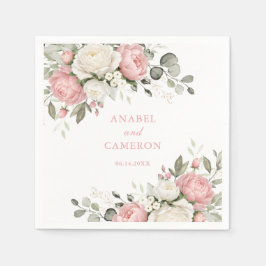 Guardanapo De Papel Casamento Floral Elegante Rosa Bege Verdejante