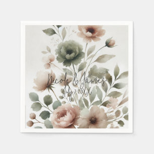 Guardanapo De Papel Casamento Floral em Aquarela com Tons de Oliva Des