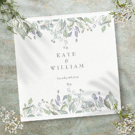 Guardanapo De Papel Casamento Floral em Aquarela Verde com Salvia e Li