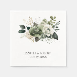 Guardanapo De Papel Casamento Floral em Verde Salvia |
