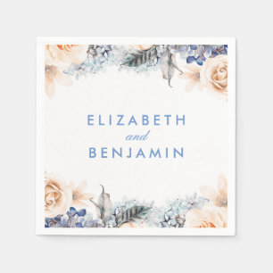 Guardanapo De Papel Casamento floral empoeirado do pêssego azul e
