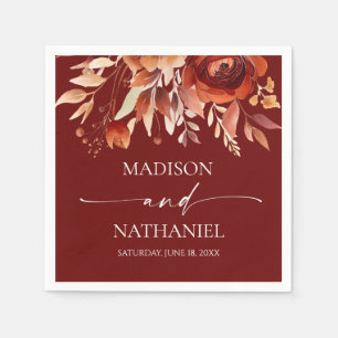 Guardanapo De Papel Casamento Floral Flor Burgundy Marrom Enferrujado