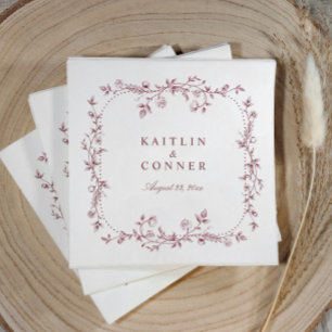 Guardanapo De Papel Casamento Floral Francês Vintage Borgonha Vermelho