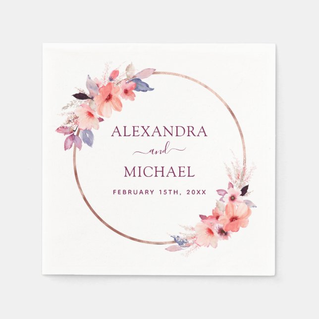 Guardanapo De Papel Casamento Floral Geométrico Burgundy (Frente)