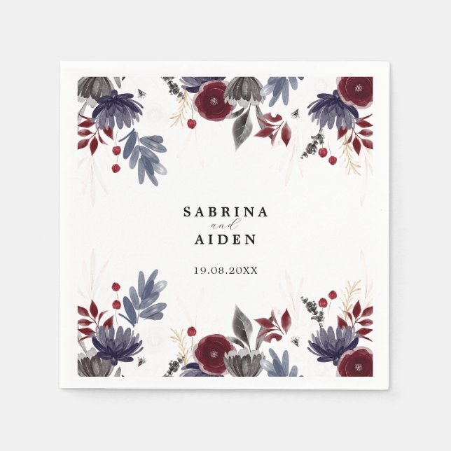 Guardanapo De Papel Casamento Floral Gótico Vermelho marinho Azul Borg (Frente)