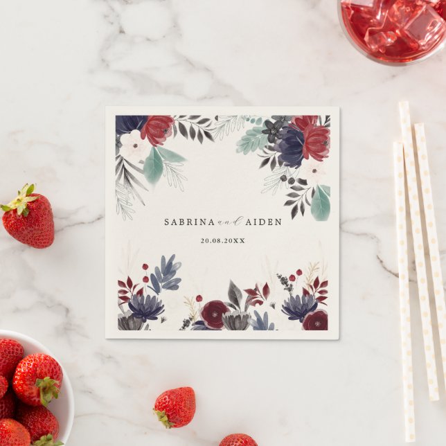 Guardanapo De Papel Casamento Floral Gótico Vermelho marinho Azul Borg (Insitu)