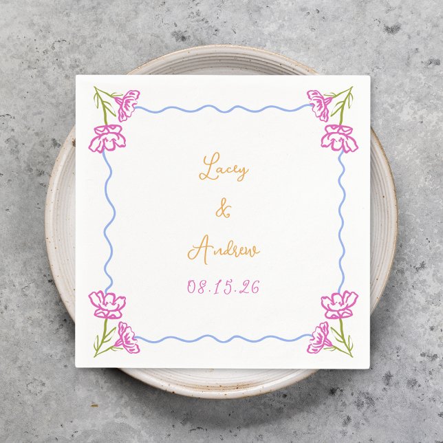 Guardanapo De Papel Casamento Floral Italiano Desenhado à Mão Personal (Criador carregado)