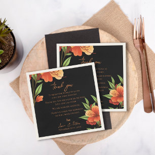 Guardanapo De Papel Casamento Floral Laranja Escuro - Obrigado Mensage