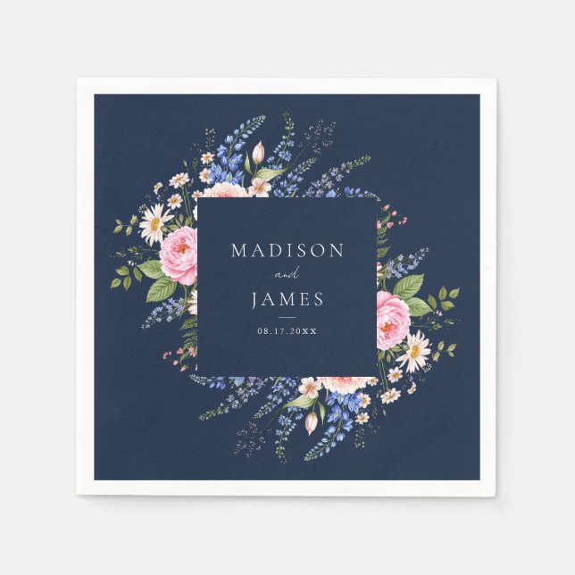 Guardanapo De Papel Casamento Floral marinho Azul (Frente)