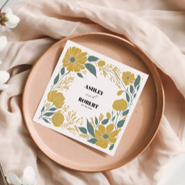 Guardanapo De Papel Casamento Floral Moderno Amarelo