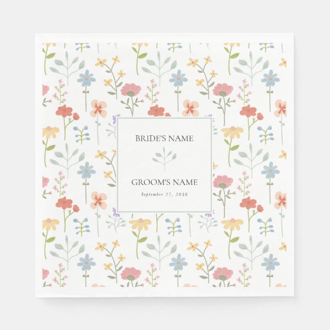 Guardanapo De Papel Casamento Floral Moderno Boho Chic Wildflower (Frente)