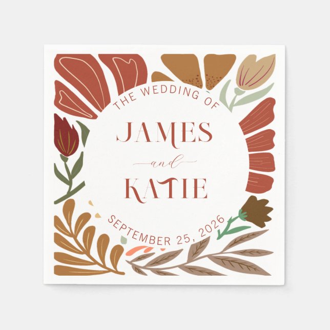 Guardanapo De Papel Casamento Floral Moderno Boho Terracotta (Frente)