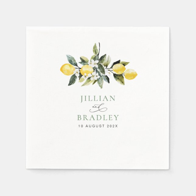 Guardanapo De Papel Casamento Floral Moderno com Lemon Greenery (Frente)