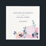 Guardanapo De Papel Casamento Floral Moderno de Blush e Marinho<br><div class="desc">Estes guardanapos de casamento de na moda e de moda apresentam aquarela com aspecto rosa-claro e marinho flores e folhas azuis. Usamos arte de LABFcreations.</div>