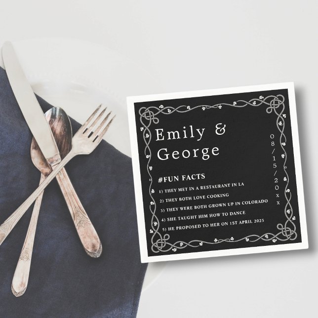 Guardanapo De Papel Casamento Floral Moderno Mínimo Preto-Chic E Branc (Criador carregado)