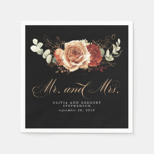 Guardanapo De Papel Casamento Floral Moderno Negro e Terracotta
