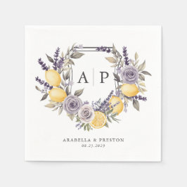 Guardanapo De Papel Casamento Floral Monograma de Lavanda Limão Crista