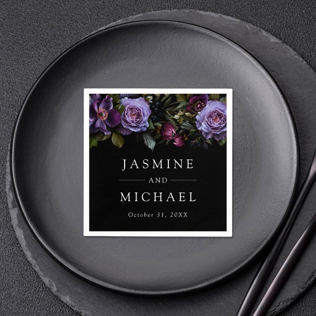Guardanapo De Papel Casamento Floral Moody Gothic Purple (Criador carregado)