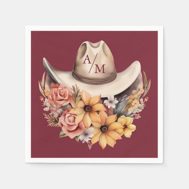 Guardanapo De Papel Casamento Floral Ocidental do Monograma Boho (Frente)