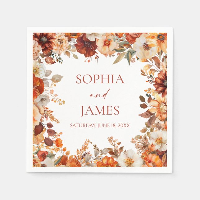 Guardanapo De Papel Casamento Floral Outonal Elegante Rústico (Frente)