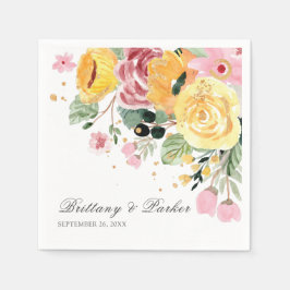 Guardanapo De Papel Casamento Floral Personalizado De Aquarela