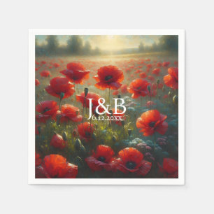Guardanapo De Papel Casamento Floral Personalizado de Poppies Vermelho