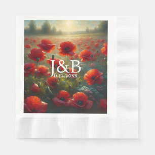 Guardanapo De Papel Casamento Floral Personalizado de Poppies Vermelho