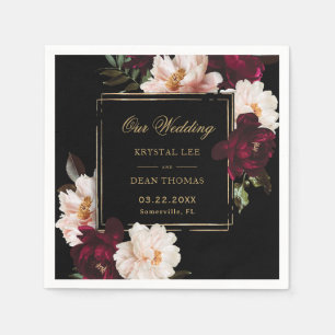 Guardanapo De Papel Casamento Floral Preto Escuro-Moody Burgundy