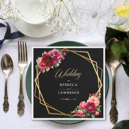 Guardanapo De Papel Casamento floral preto vermelho-chic