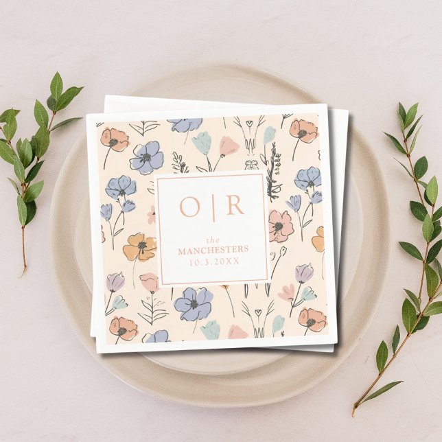 Guardanapo De Papel Casamento Floral Primavera inicial personalizado N (Custom Initial Spring Floral Wedding Napkins
)