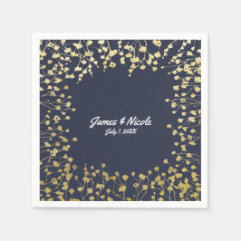 Guardanapo De Papel Casamento Floral Respiro de Bebê Dourado Rústico A