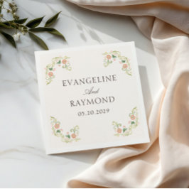 Guardanapo De Papel Casamento Floral Rococó em Aquarela Elegante