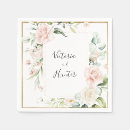 Guardanapo De Papel Casamento Floral Romântico com Dourado Cor de Água