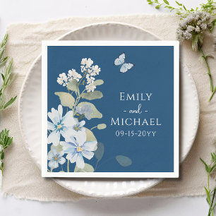 Guardanapo De Papel Casamento Floral Romântico de Molas Azuis Azuis