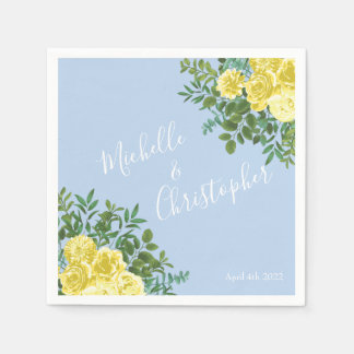 Guardanapo De Papel Casamento Floral Rosa Azul Claro Amarelo e Pálido