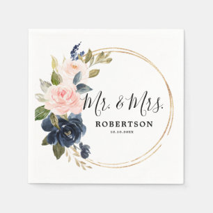Guardanapo De Papel Casamento Floral Rosa Bege Azul Marinho