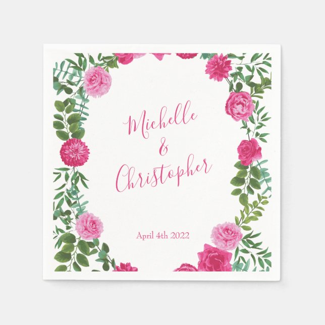 Guardanapo De Papel Casamento Floral Rosa Brilhante (Frente)