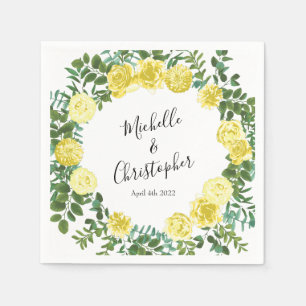 Guardanapo De Papel Casamento Floral Rosa e Pastel Amarelo
