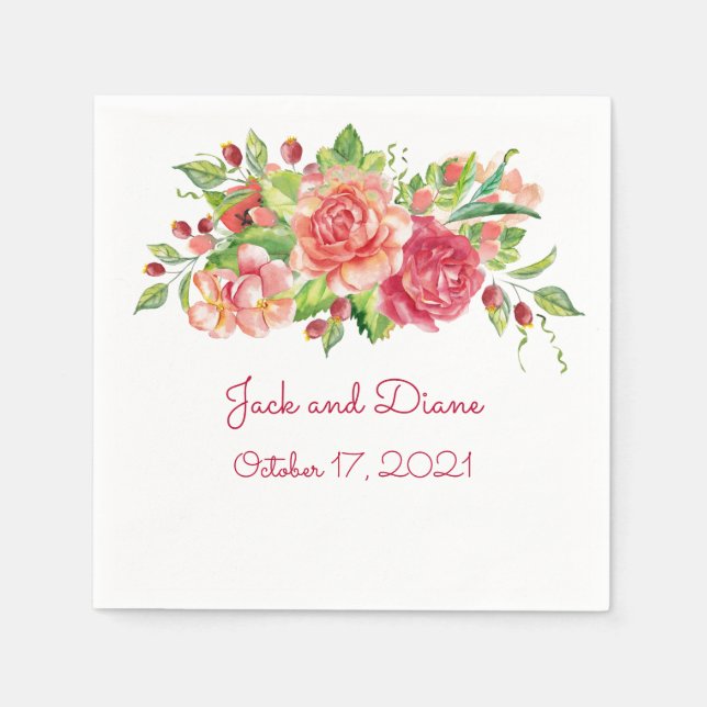 Guardanapo De Papel Casamento Floral Rosa e Pêssego Napkins (Frente)