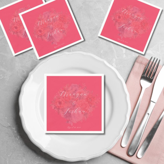 Guardanapo De Papel Casamento Floral Rosa Quente Napkins (Criador carregado)
