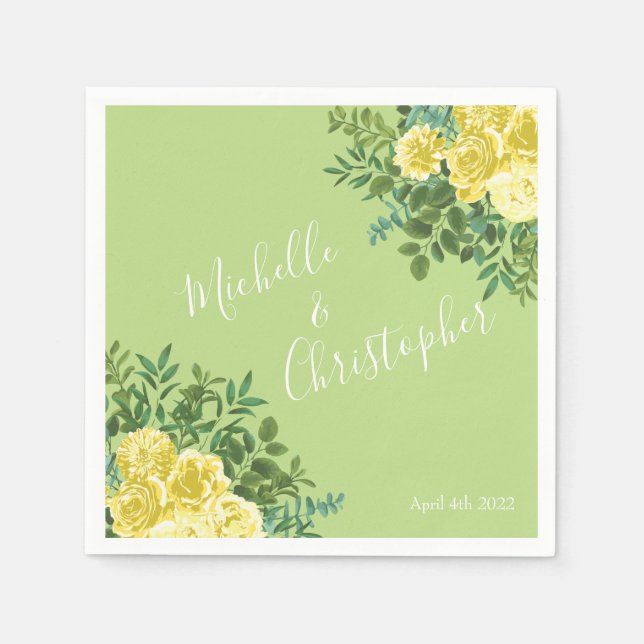 Guardanapo De Papel Casamento Floral Rosa Verde Amarelo-Claro (Frente)