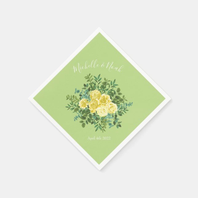 Guardanapo De Papel Casamento Floral Rosa Verde Amarelo-Claro (Canto)